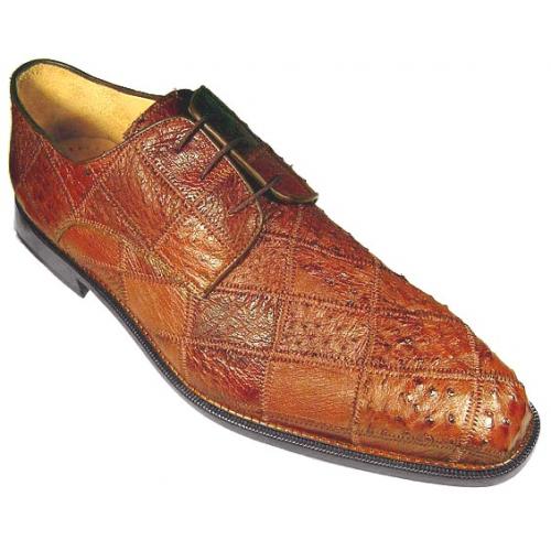 Belvedere "Mosca" Brandy All-Over Ostrich Patch-Work Shoes